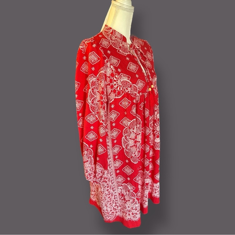 Red & White Bohemian Style Babydoll dress, NEW - Picture 3 of 4